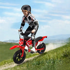 Children's Electric Motorcycle, 200W Electric Cross Bike for Children 12" Tires 16km/h Max Speed 12km Range LED Headlight LCD Display Double Disc Brake for Age 3-8 Years