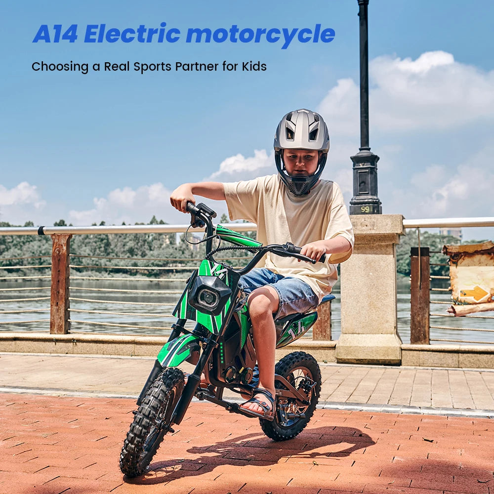 iScooter Electric Dirt Bike for Kids 500W 5.2Ah Electric Motorcycle A14 27km/h Max Speed 14inch Trail Riding Off-Road Motorcycle