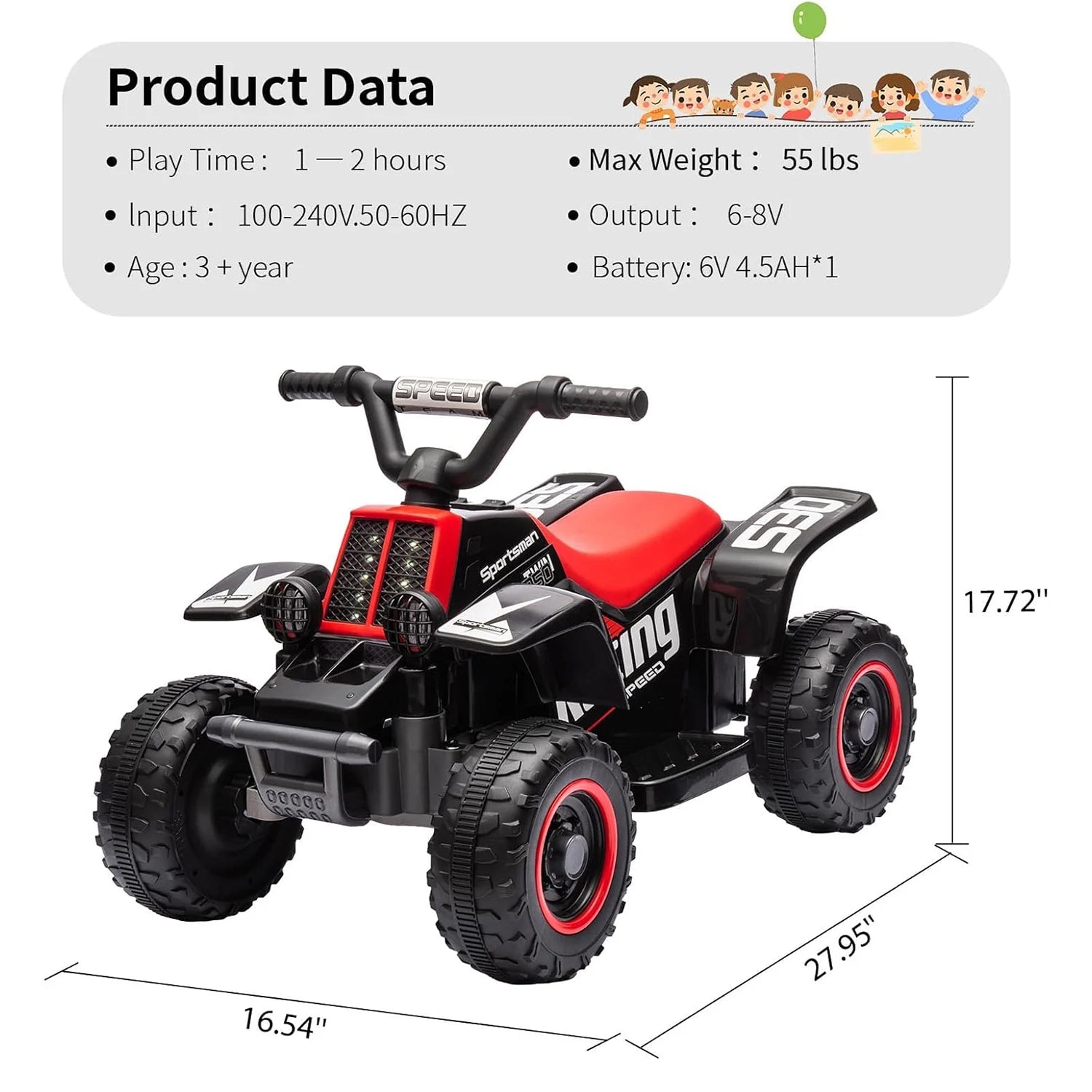 6V Kids Ride on Car Electric Quad ATV with Forward/Reverse Gear, Music and Horn Battery Powered Electric Vehicle for 3+ years