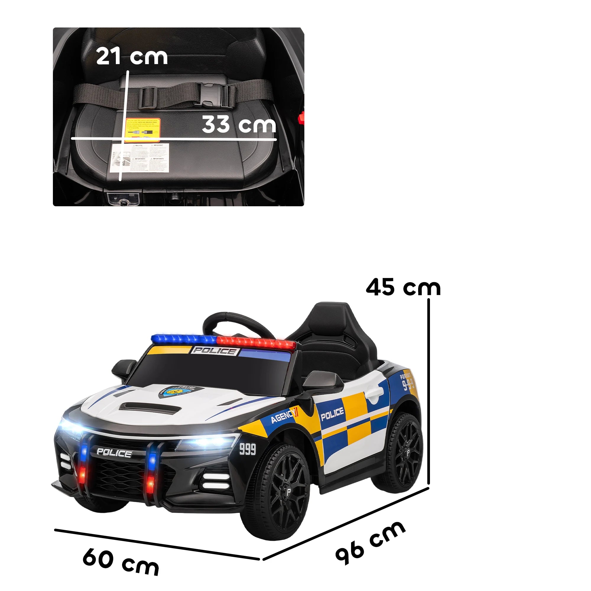 Aiyaplay Electric Police Car for Children +3 Years Old 12V with 2.4g Remote Control Lights Siren Music