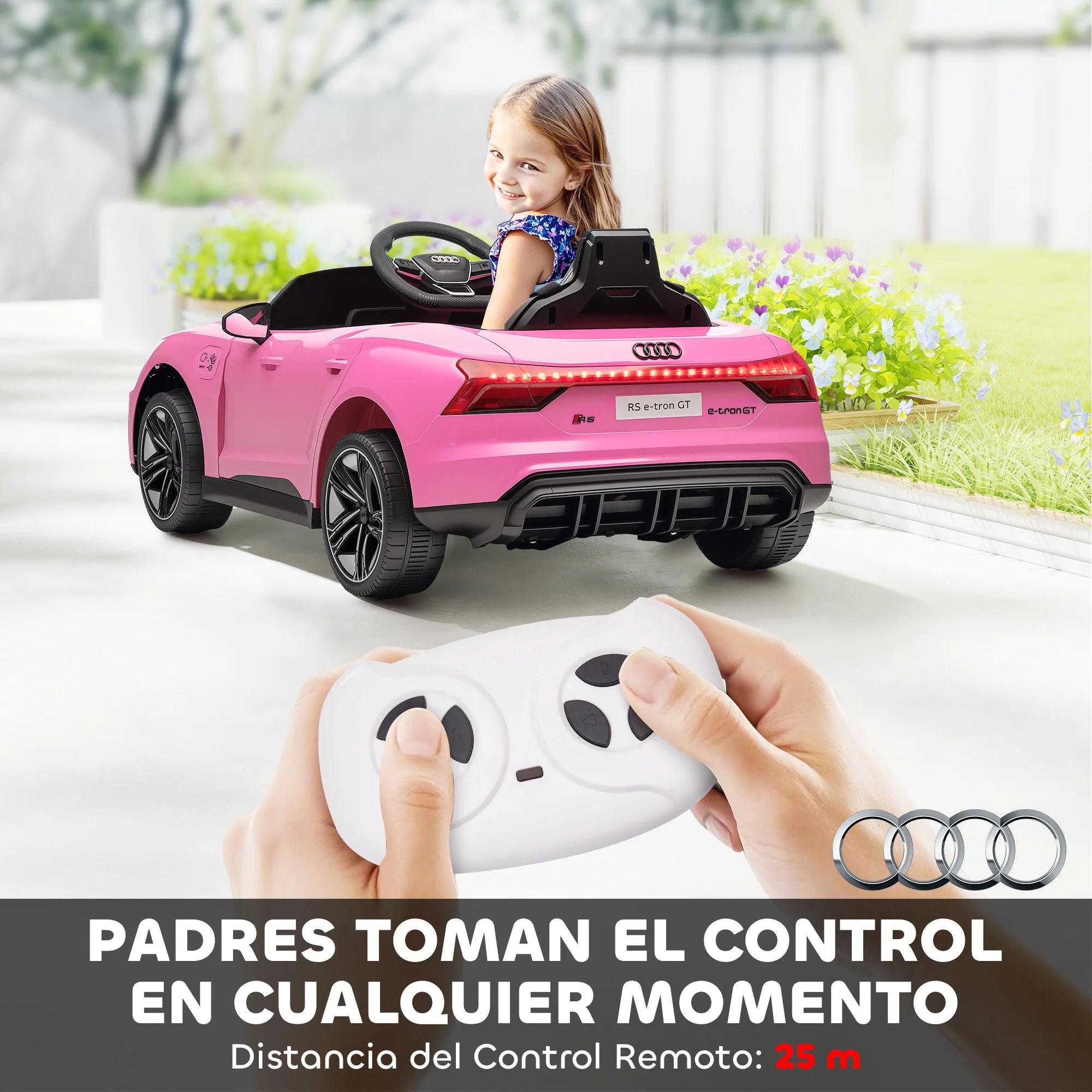 Electric Car for Children +3 Years Old Audi Rs E-Tron Gt Battery Car with Remote Control 103X58X41 cm Pink