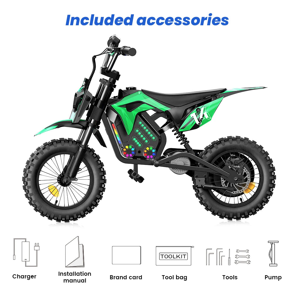 iScooter Electric Dirt Bike for Kids 500W 5.2Ah Electric Motorcycle A14 27km/h Max Speed 14inch Trail Riding Off-Road Motorcycle