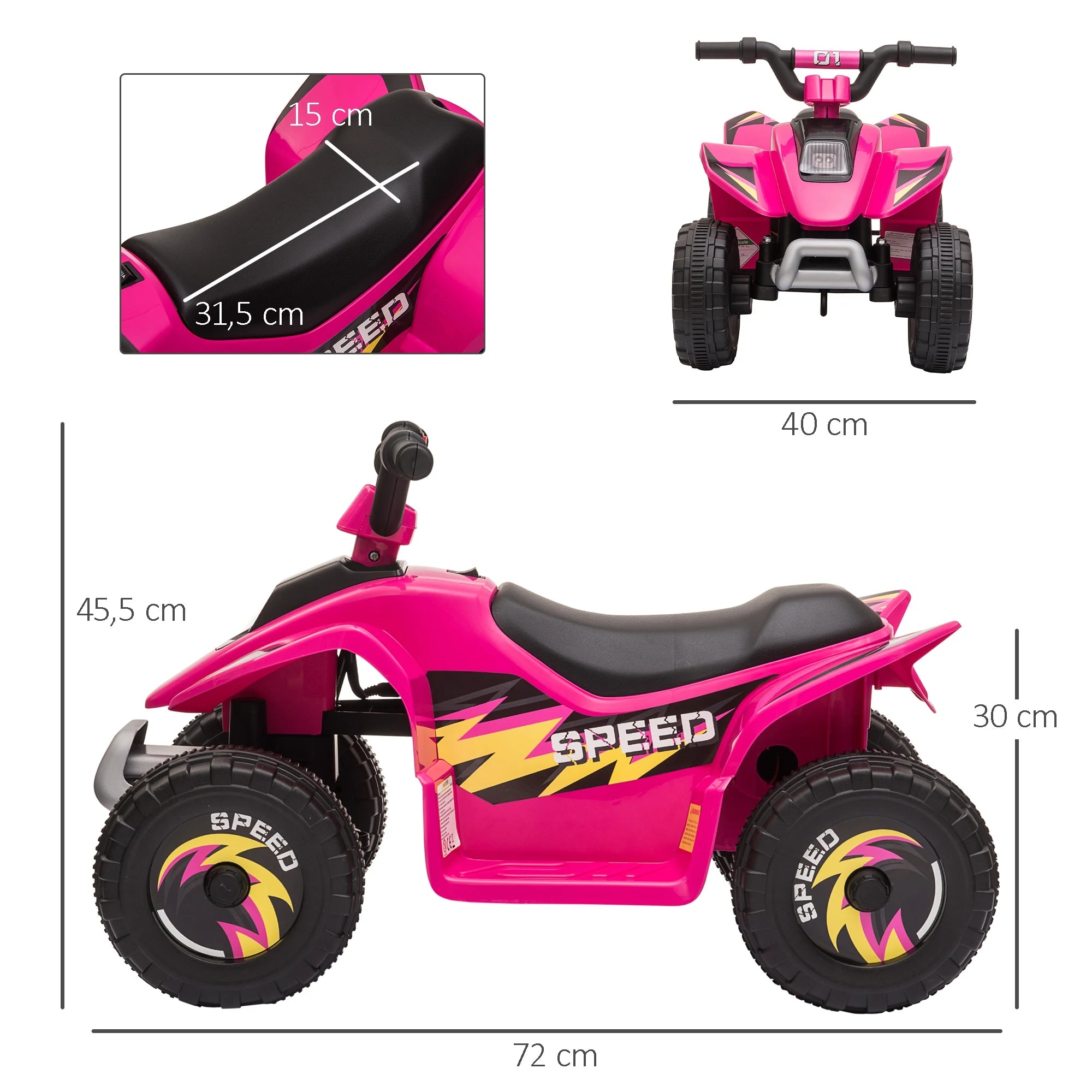 Homcom Electric Quad for Children 18-36 Months 6V Forward Reverse 72X40X45.5Cm