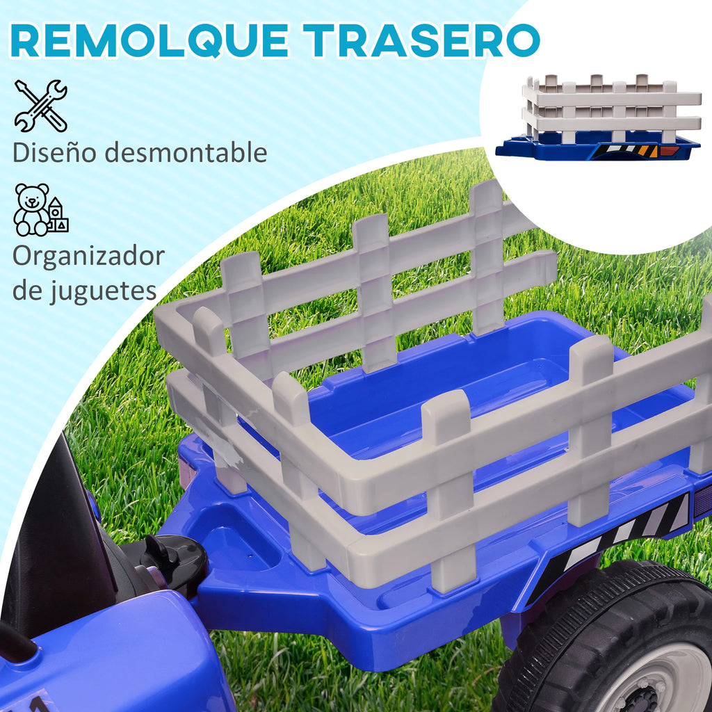 Homcom Electric Tractor with Trailer for Children 3-6 Years 136.5X50X52.5 cm Blue