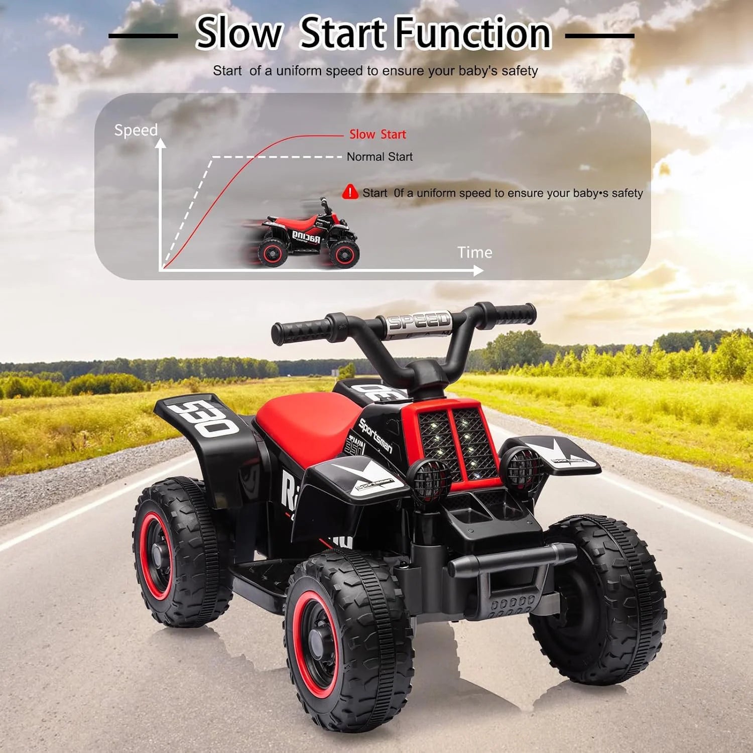 6V Kids Ride on Car Electric Quad ATV with Forward/Reverse Gear, Music and Horn Battery Powered Electric Vehicle for 3+ years
