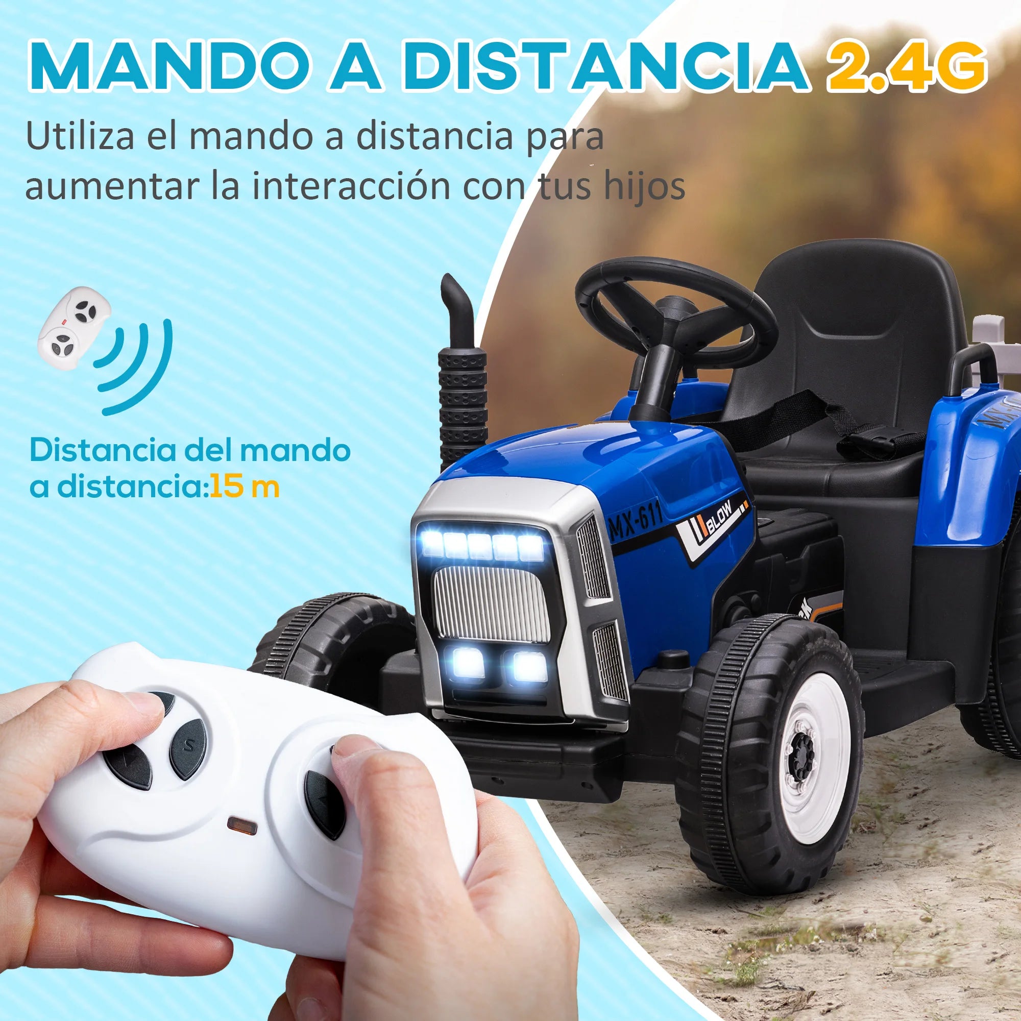 Homcom Electric Tractor with Trailer for Children 3-6 Years 136.5X50X52.5 cm Blue