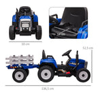 Homcom Electric Tractor with Trailer for Children 3-6 Years 136.5X50X52.5 cm Blue