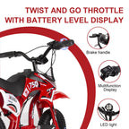 Children's Electric Motorcycle, 200W Electric Cross Bike for Children 12" Tires 16km/h Max Speed 12km Range LED Headlight LCD Display Double Disc Brake for Age 3-8 Years