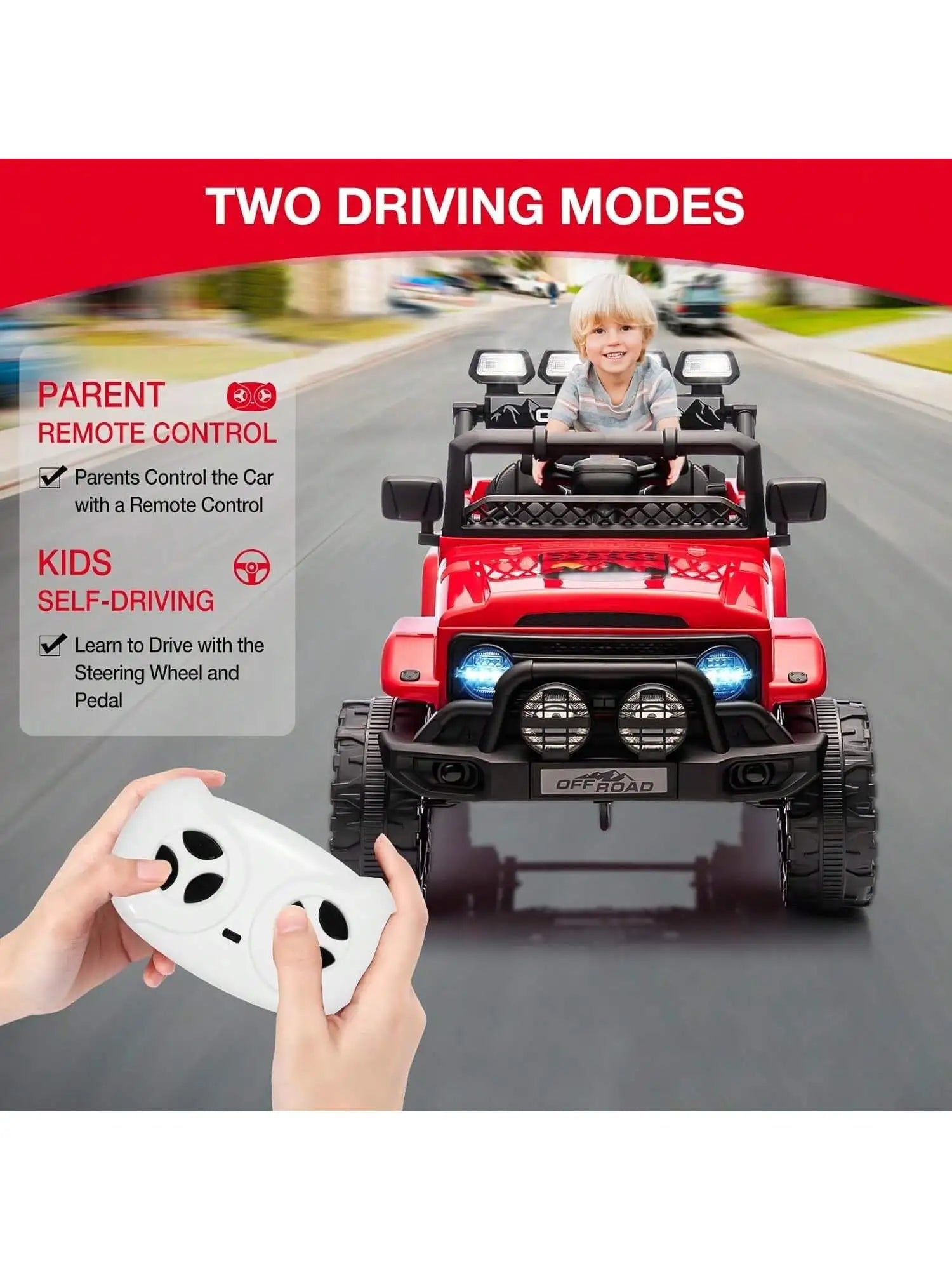 HAUSPROFI 12V Kids Electric Car, With Remote Control,Seat Belt,LED Lights,ATV 4 Wheels,Bluetooth Speaker,3-Speeds,Suspension, for 3+ Years