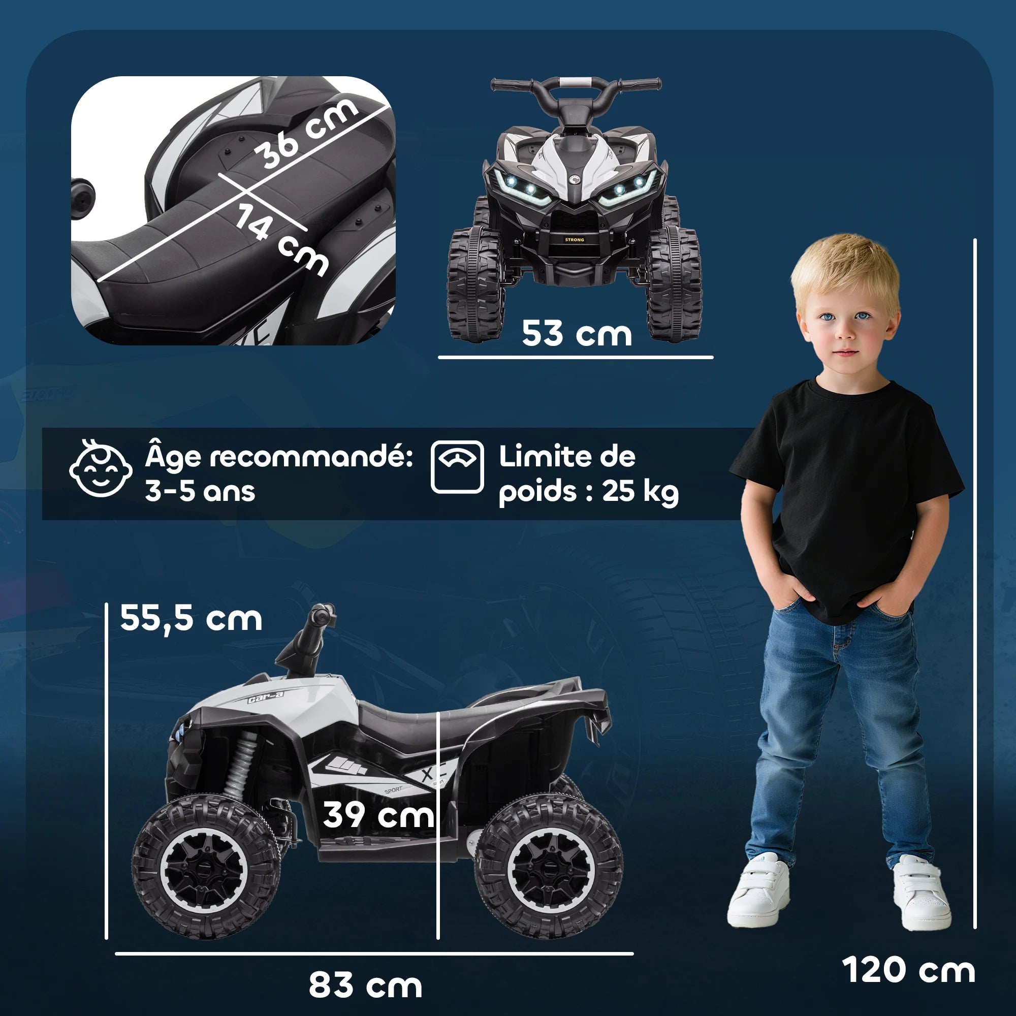 HOMCOM 12 V electric quad for children, electric car for kids with 2 motors and 2 speeds at 3–6 km/h, LED headlights, horn, for a child of