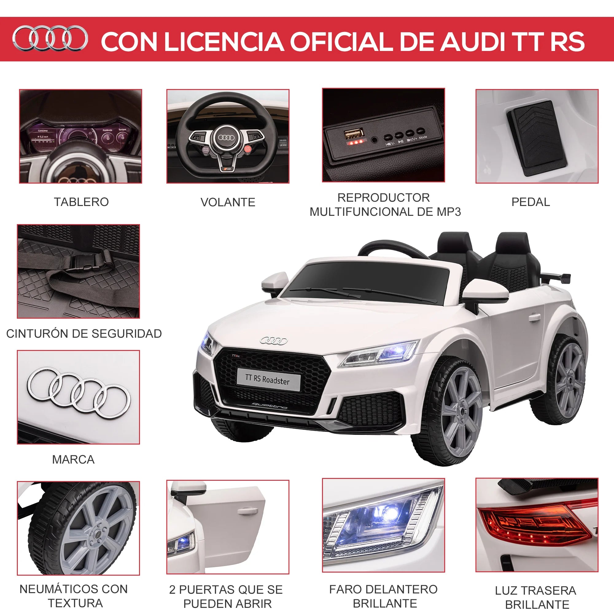 Homcom Electric Car for Children 3+ Years Old Audi Tt Electric Children's Car 12V with Speed 3 Km/H Remote Control 102X60X44 cm