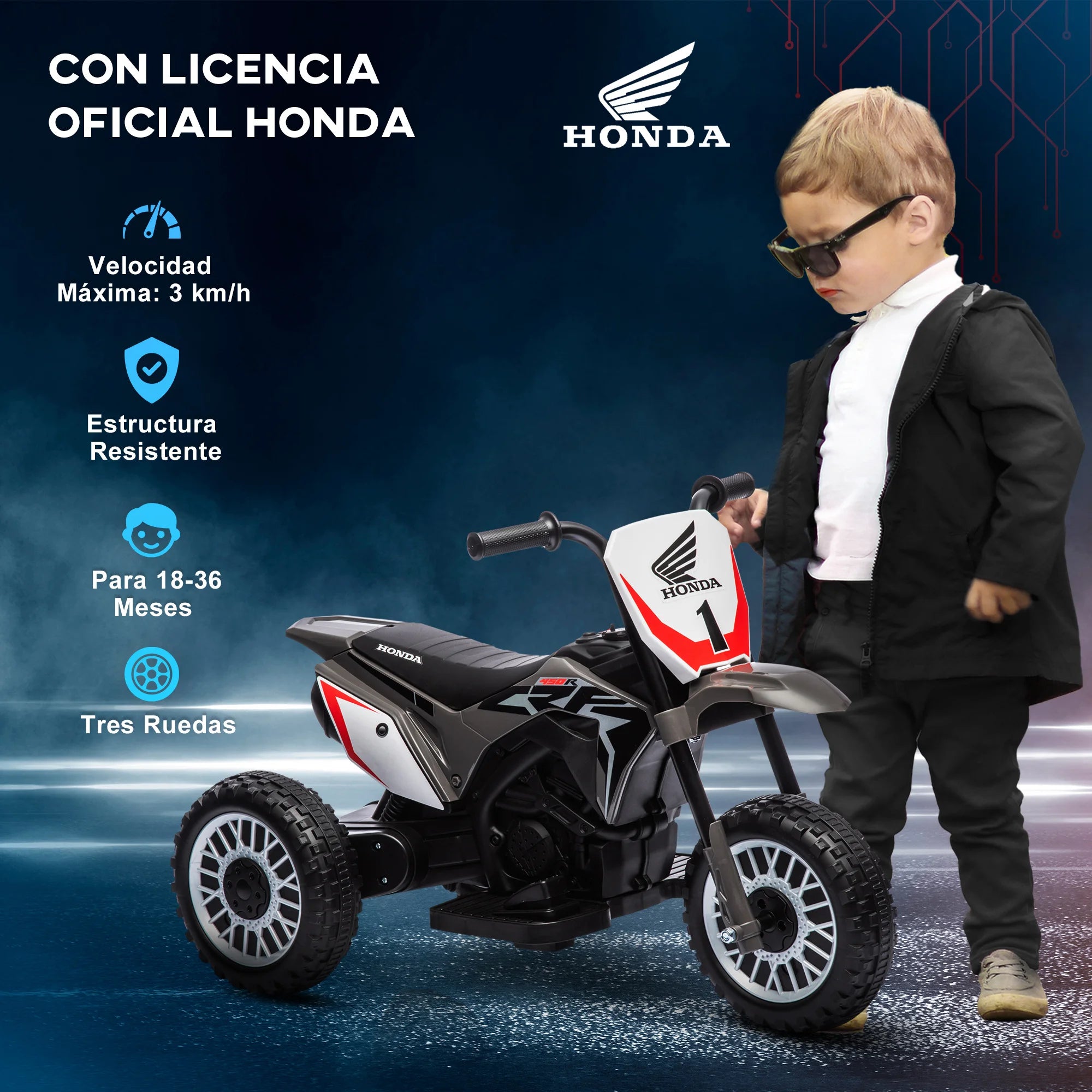 Homcom Children's Electric Motorcycle with Licensed Honda Crf450Rl 71X40.5X43.5Cm Gray