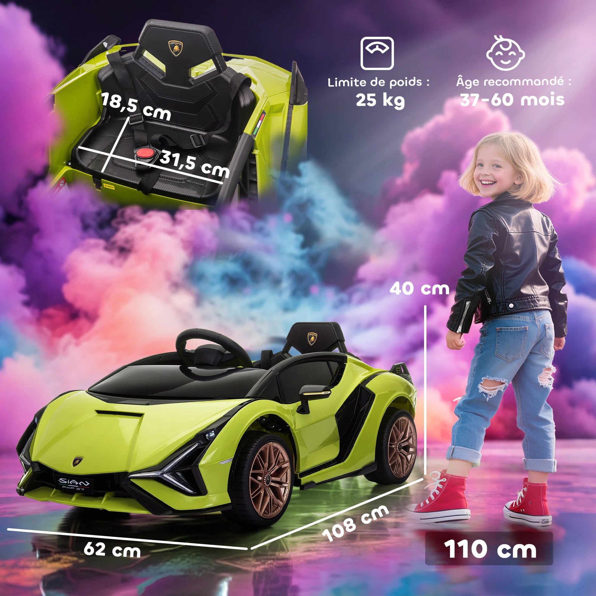HOMCOM Electric Car for Children Sports Electric Vehicle Lamborghini Sian 12 V - V. Max. 5 km/h with 2.4G Remote Control Eff