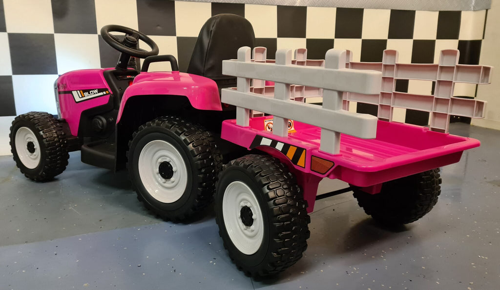Tracteur électrique enfant 12 V avec remorque rose – Little Farmer – vue 5