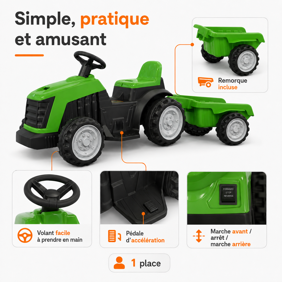Tracteur électrique enfant 6 V vert – Mini Farmer