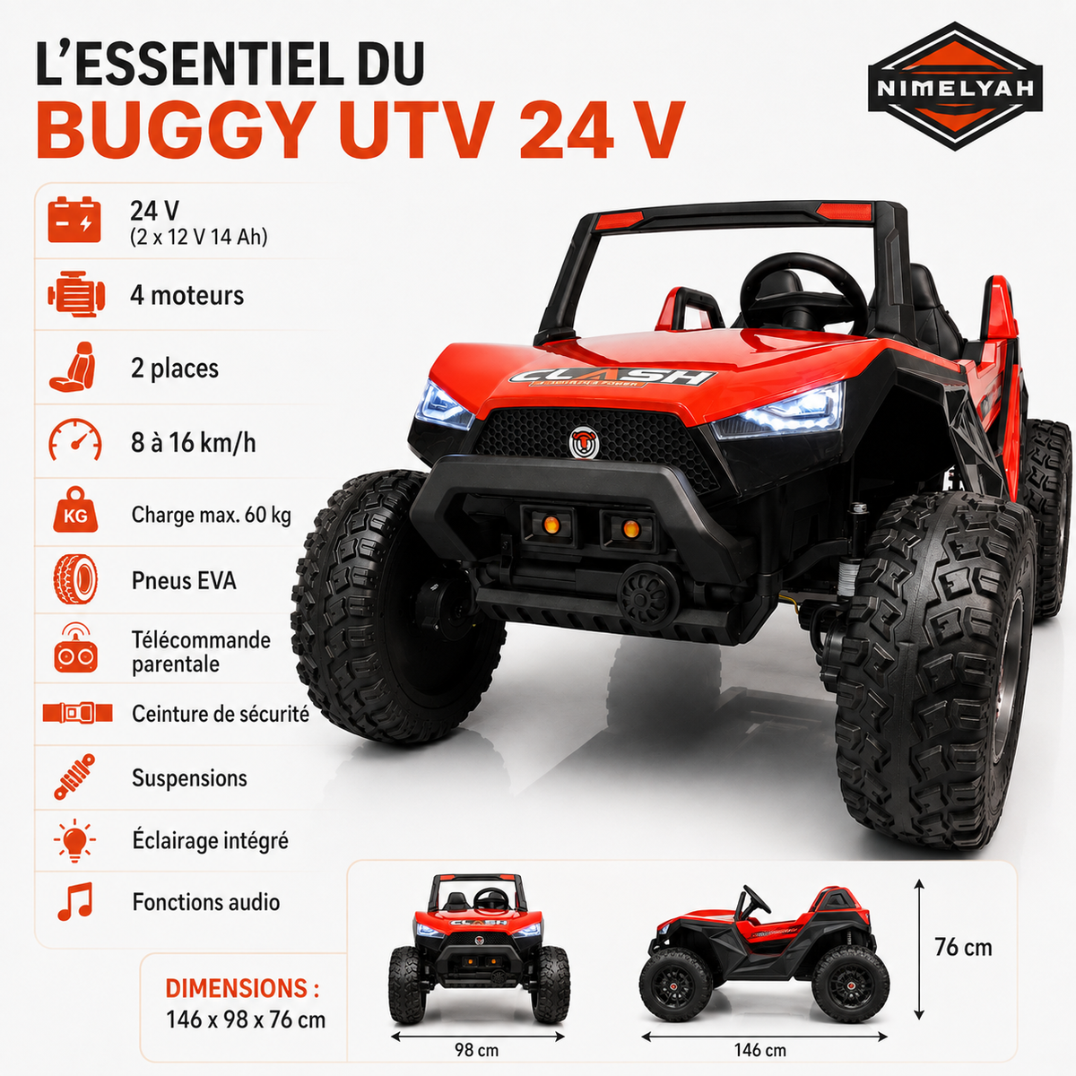 Buggy électrique enfant UTV 24 V – Trail Rider Pro