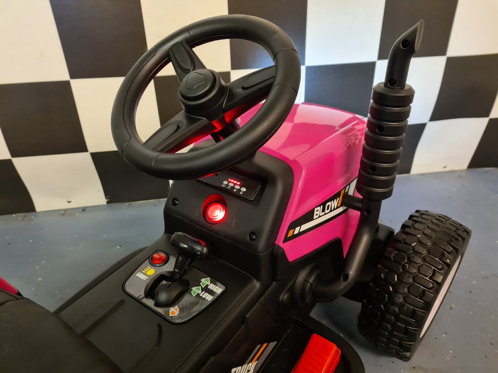 Tracteur électrique enfant 12 V avec remorque rose – Little Farmer – vue 7