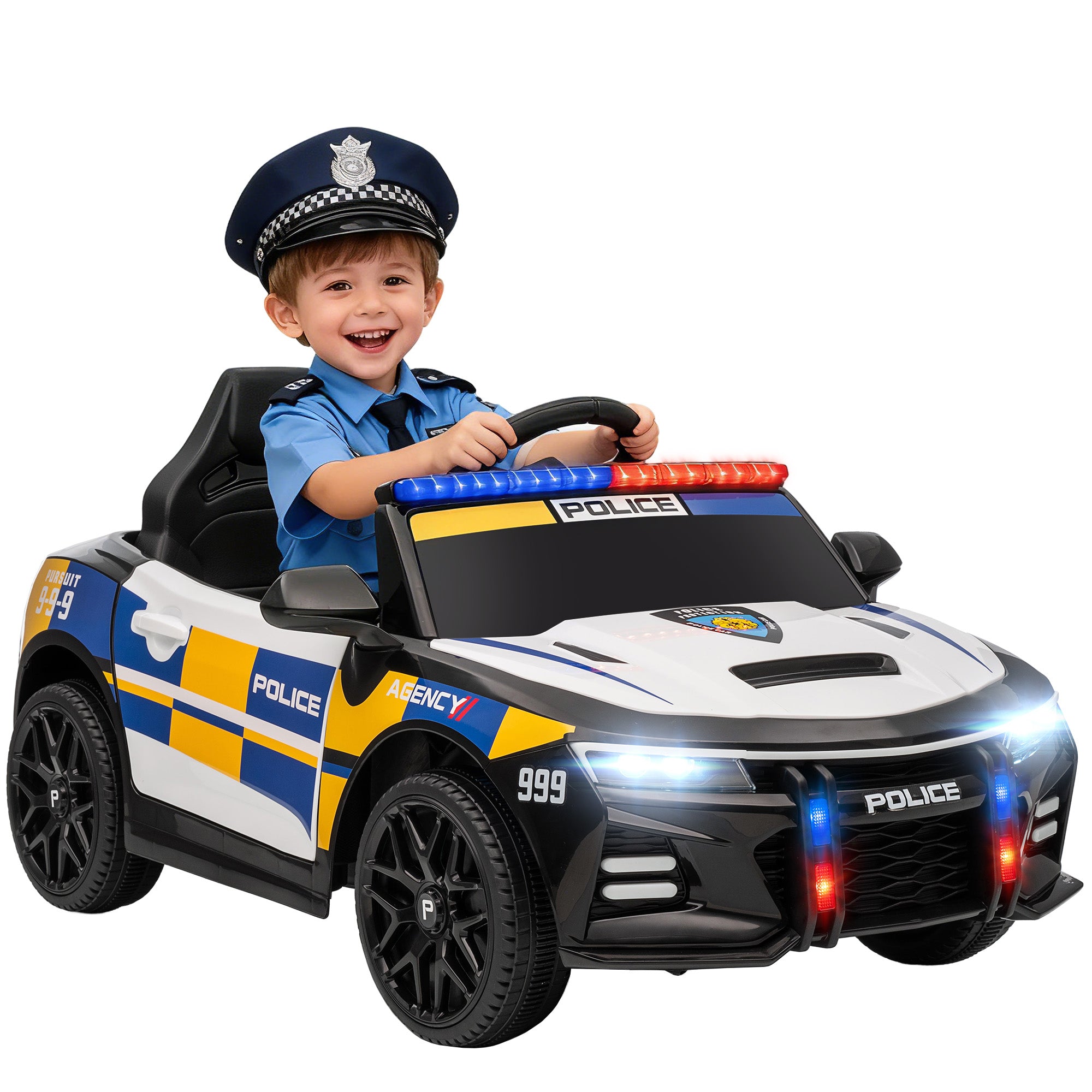 Aiyaplay Electric Police Car for Children +3 Years Old 12V with 2.4g Remote Control Lights Siren Music
