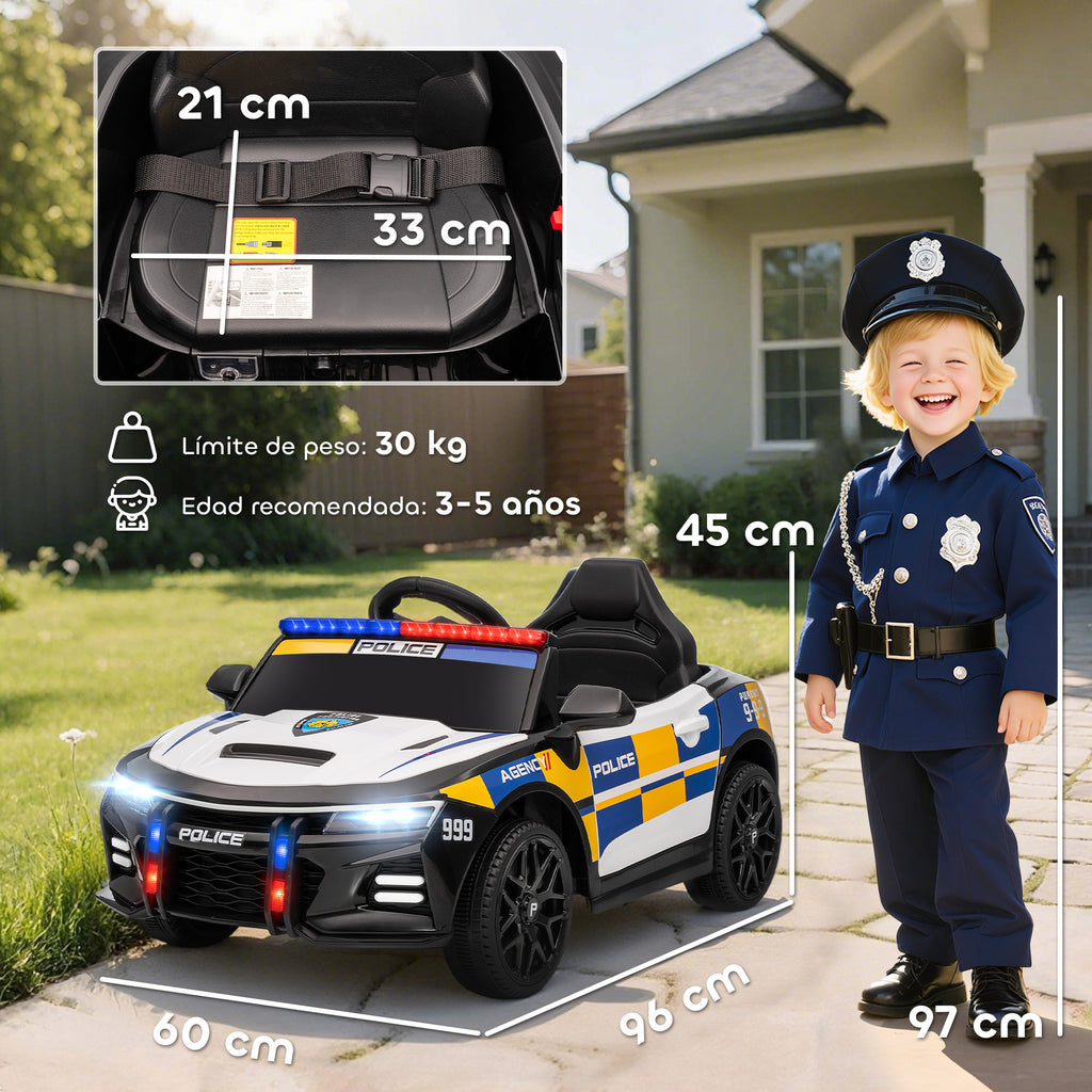 Aiyaplay Electric Police Car for Children +3 Years Old 12V with 2.4g Remote Control Lights Siren Music