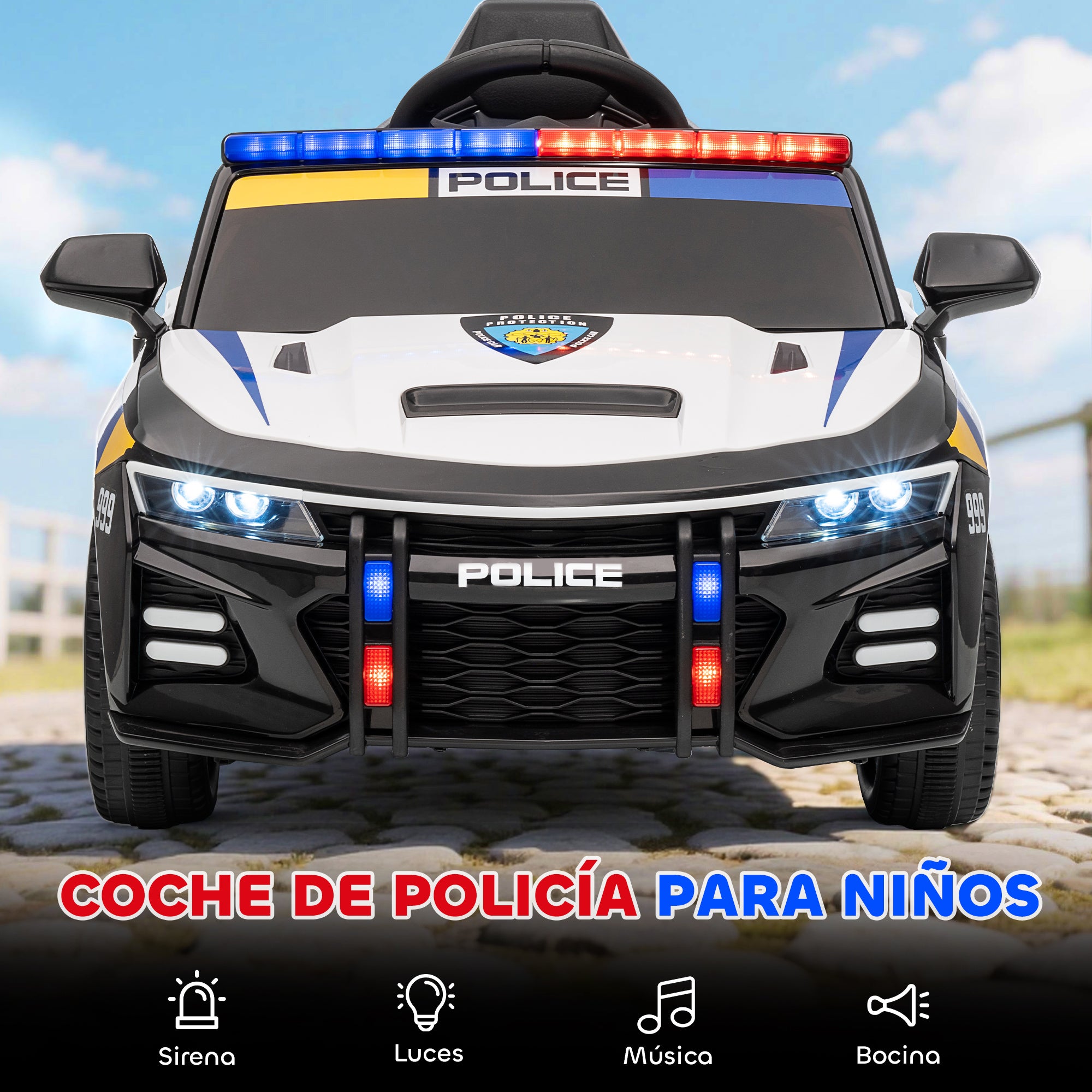 Aiyaplay Electric Police Car for Children +3 Years Old 12V with 2.4g Remote Control Lights Siren Music