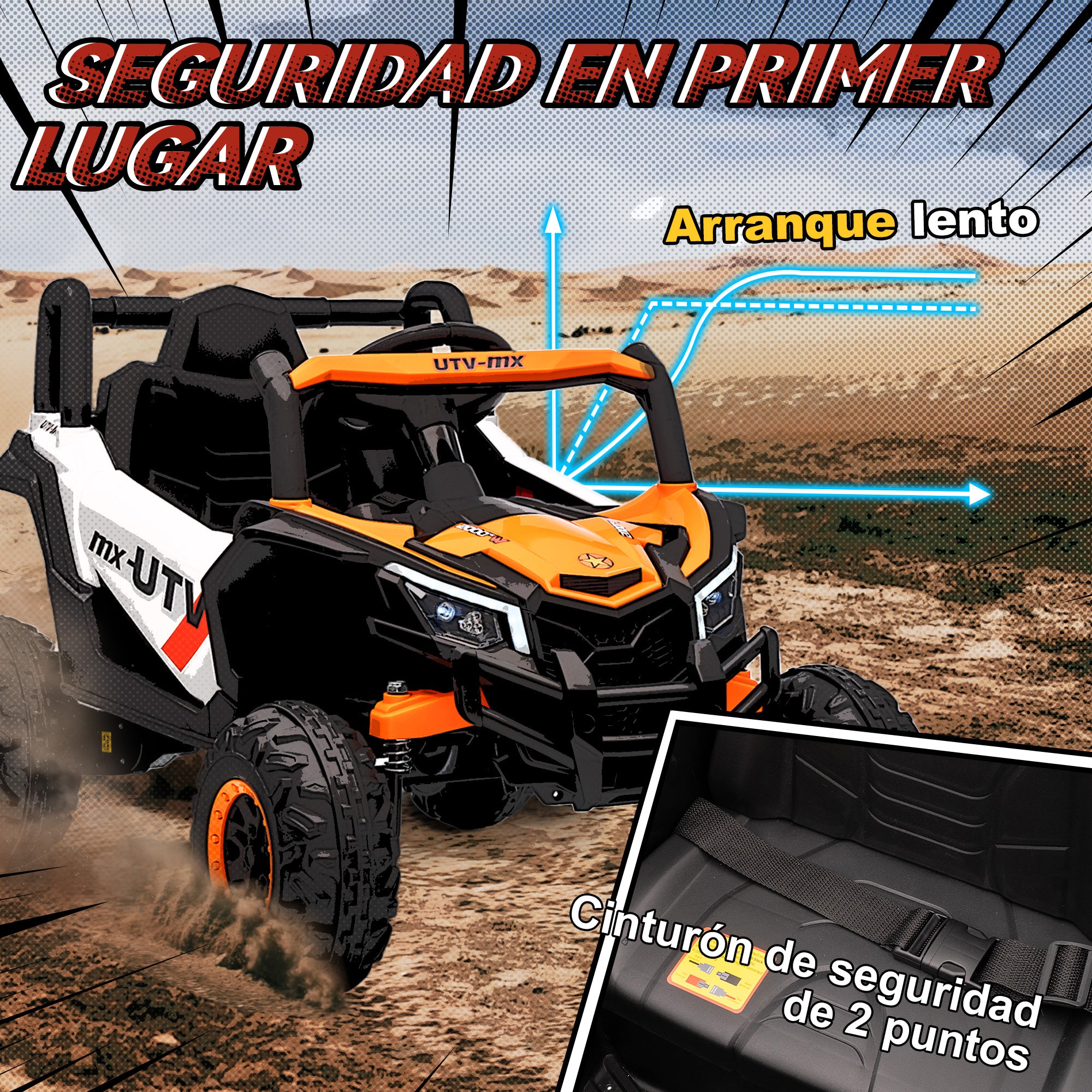 Aiyaplay Electric Car for Children Utv 12V with 2 Motors 2.4g Remote Control Speed up to 7 Km/H Suspension System