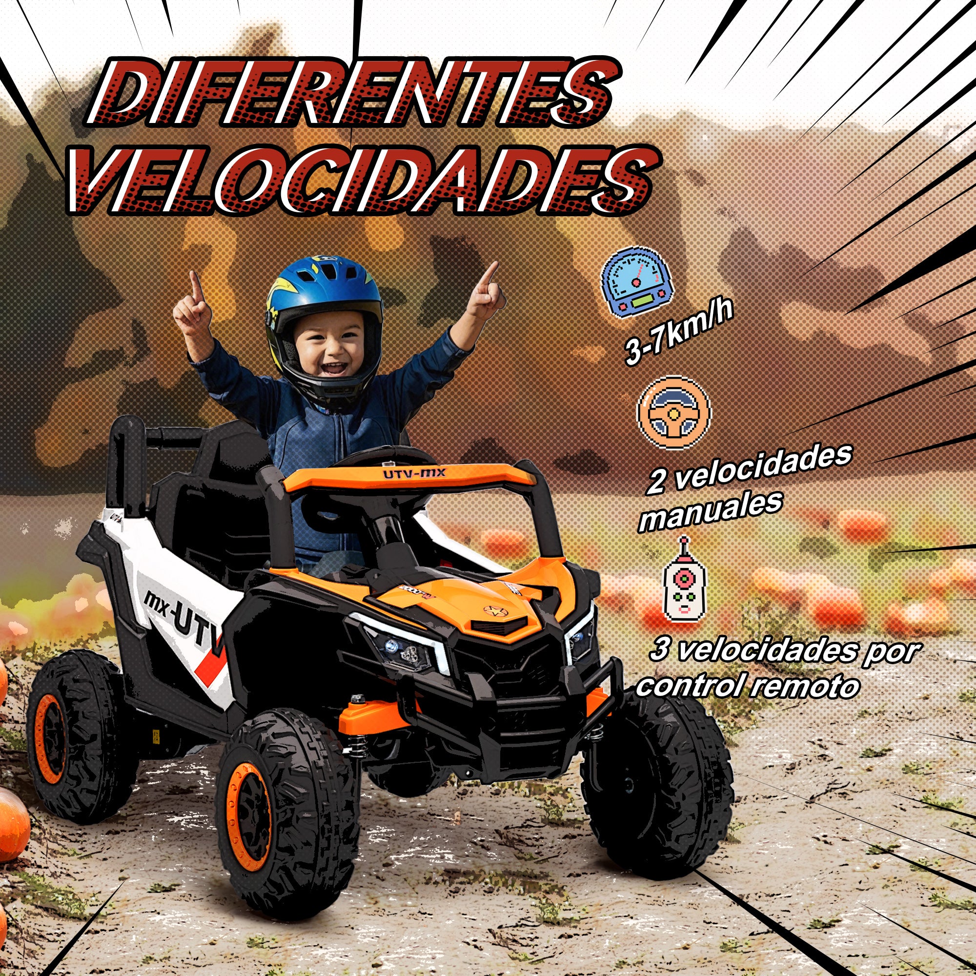 Aiyaplay Electric Car for Children Utv 12V with 2 Motors 2.4g Remote Control Speed up to 7 Km/H Suspension System