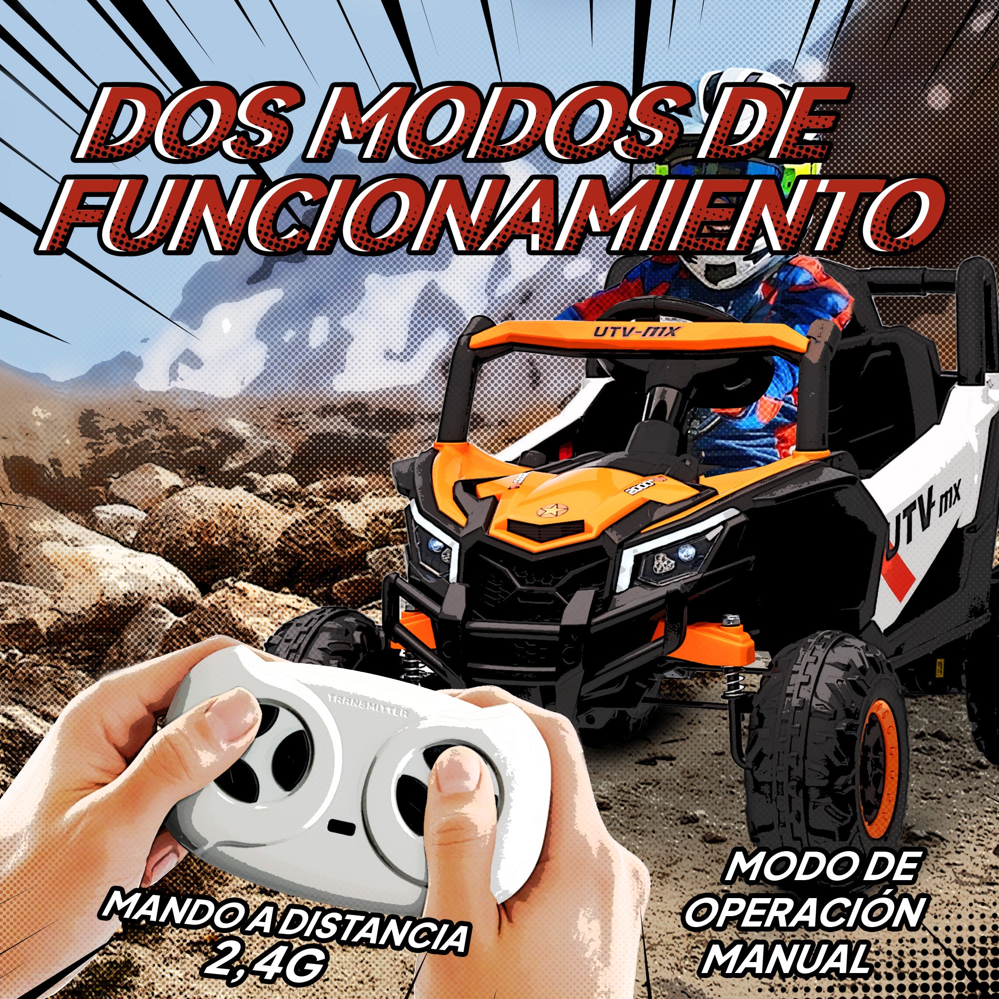 Aiyaplay Electric Car for Children Utv 12V with 2 Motors 2.4g Remote Control Speed up to 7 Km/H Suspension System