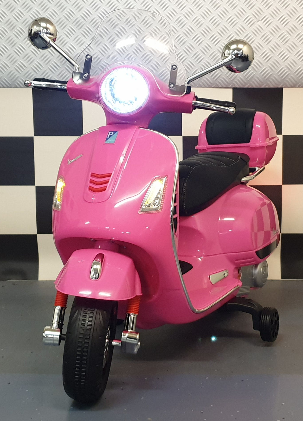 Scooter électrique enfant Vespa GTS rose 12 V avec pare-brise – Street Rider